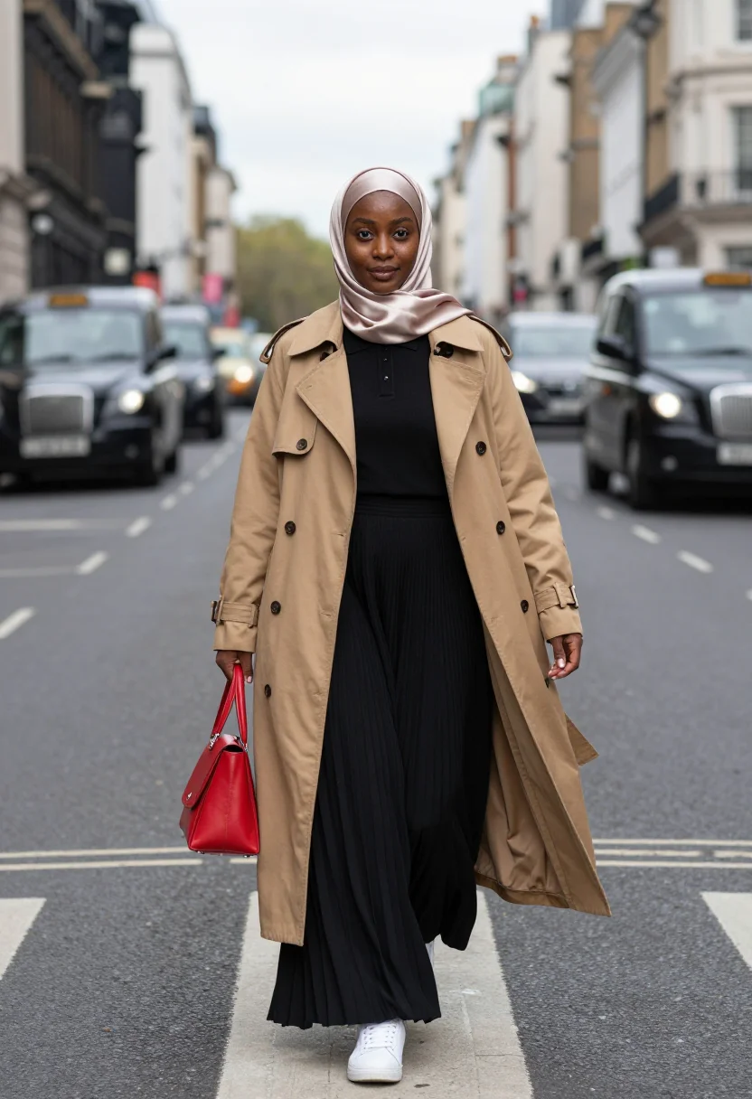 AI london modest week sample — portrait of a woman, full-length portrait of a British-Somal