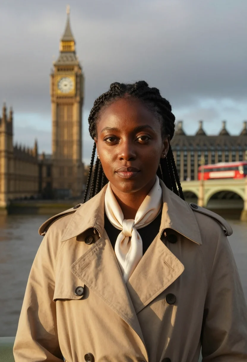 AI london sample — portrait of a woman, head-and-shoulders portrait of a Black