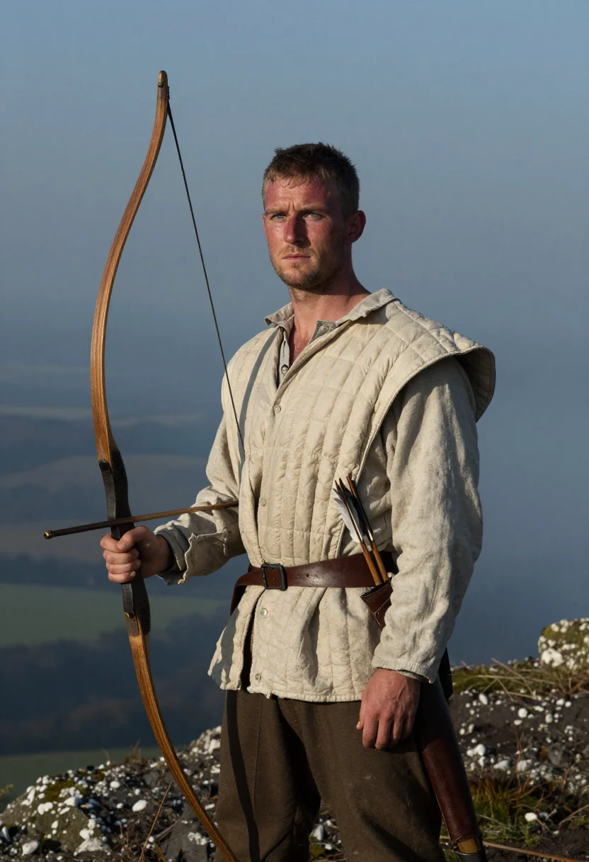 AI longbowman sample — portrait of a man, half-length portrait of an English yeoman
