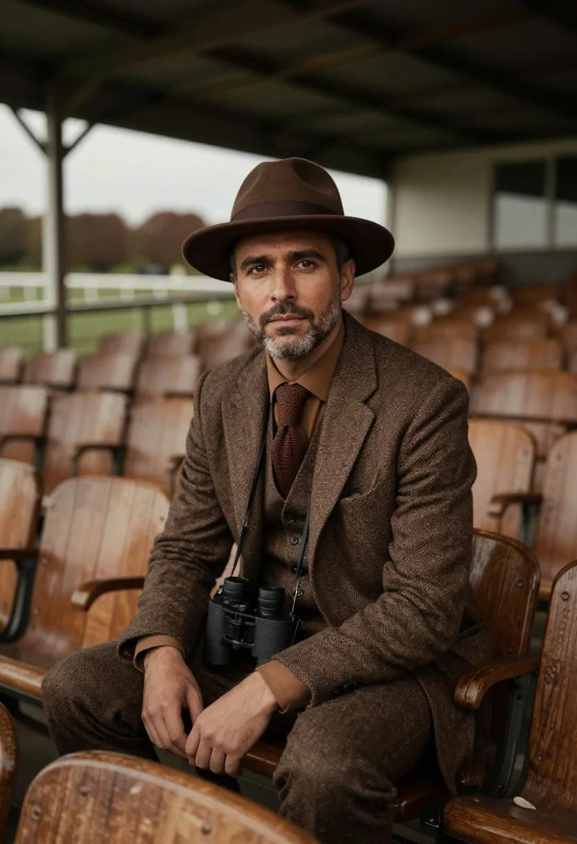 AI longchamp racegoer tweed brown sample — portrait of a man, three-quarter-length portrait of a Wester