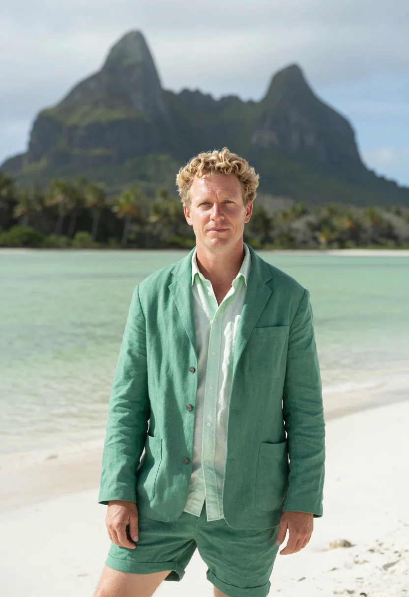 AI lord howe marine ecologist lagoon green palm sample — portrait of a man, a marine ecologist in his late thirties w