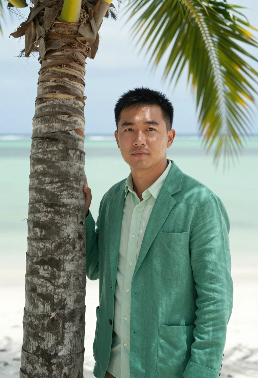 AI lord howe marine ecologist lagoon green palm sample — portrait of a man, a marine ecologist, an East-Asian man in