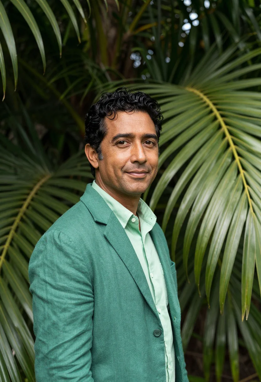 AI lord howe marine ecologist lagoon green palm sample — portrait of a man, a marine ecologist in his late thirties w