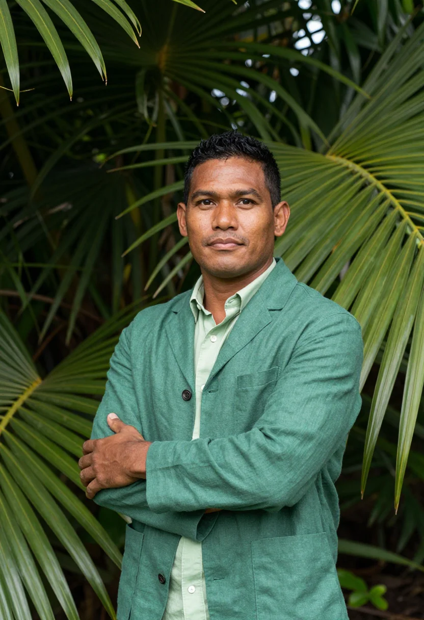 AI lord howe marine ecologist lagoon green palm sample — portrait of a man, a marine ecologist, a Maori man in his mi