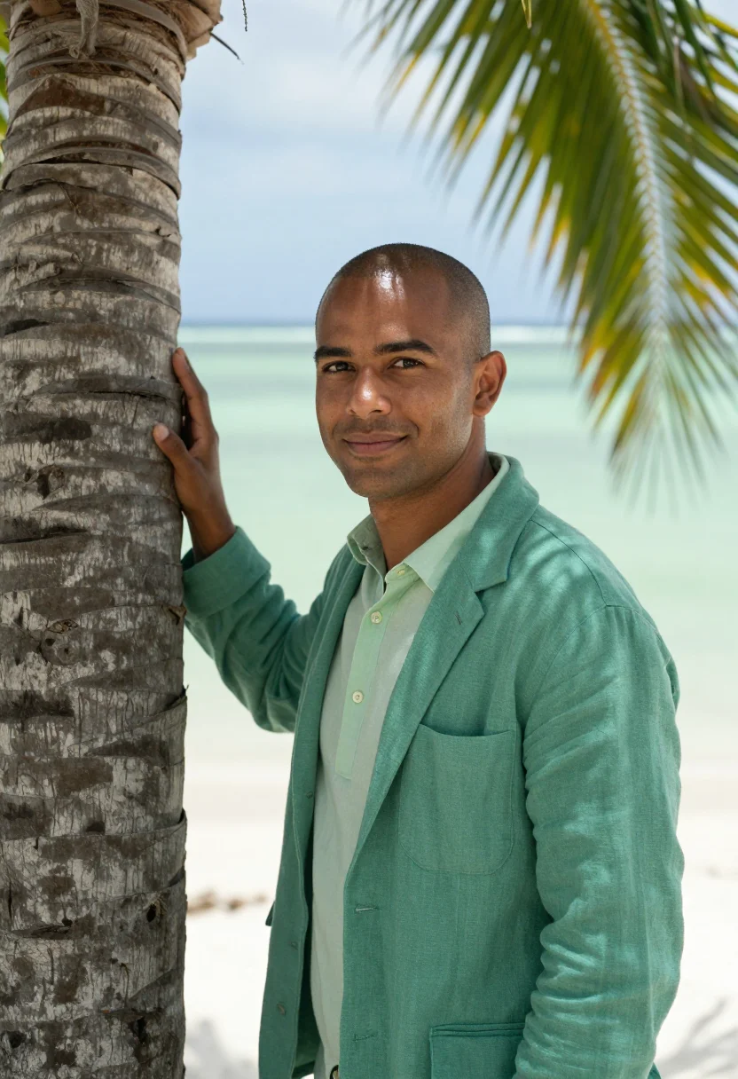 AI lord howe marine ecologist lagoon green palm sample — portrait of a man, a marine ecologist in his early thirties