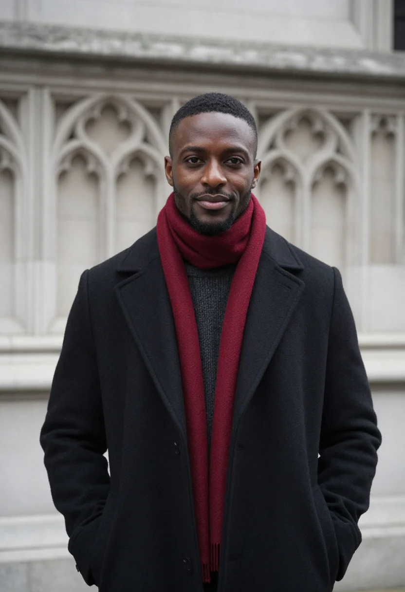 AI lord mayors show november scarlet sample — portrait of a man, framed chest-up, the camera at eye level