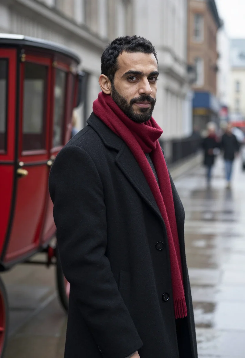 AI lord mayors show november scarlet sample — portrait of a man, framed tight, head and shoulders, the bod