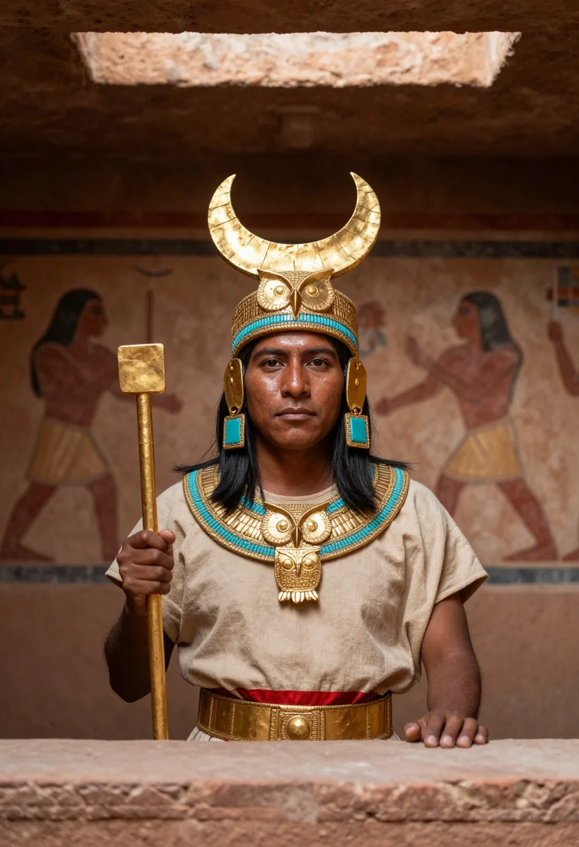 AI lord of sipan sample — portrait of a man, half-length portrait of an Indigenous And