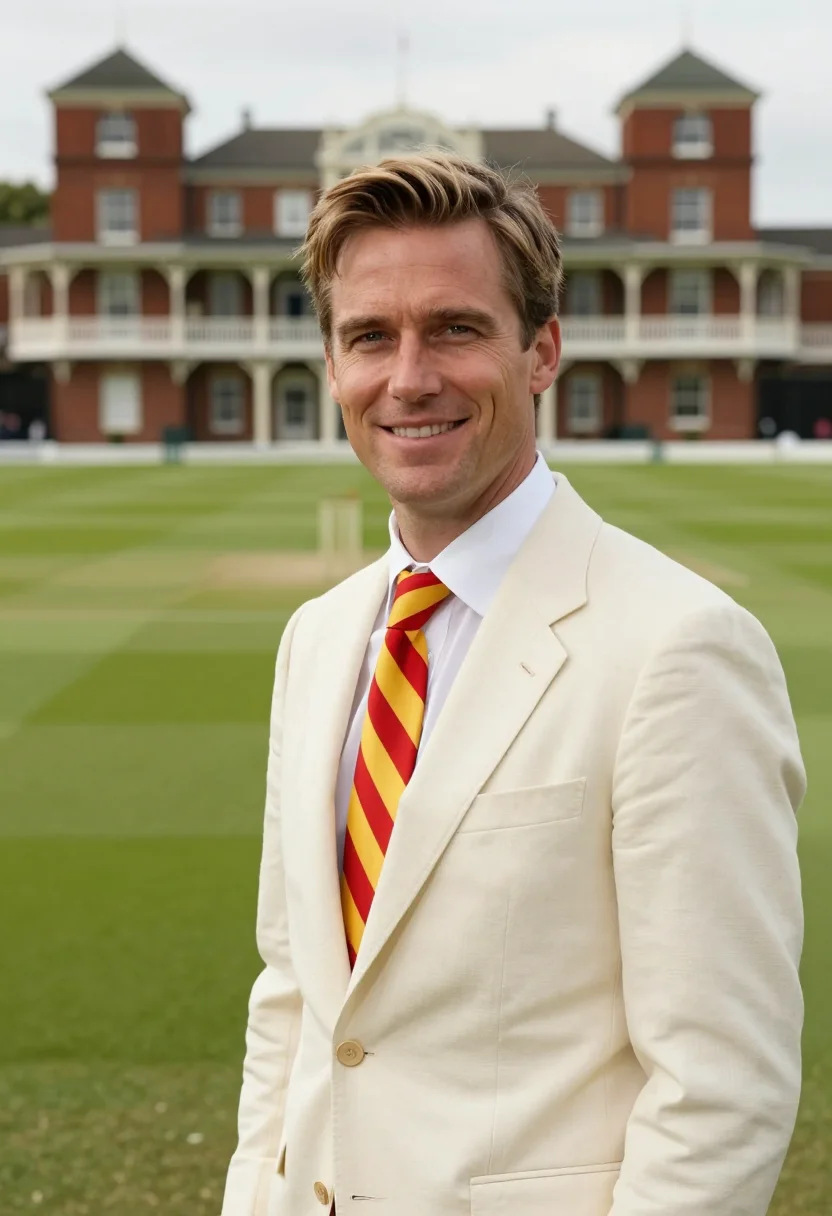 AI lords pavilion egg and bacon palette sample — portrait of a man, a member in his mid-thirties with fair sk