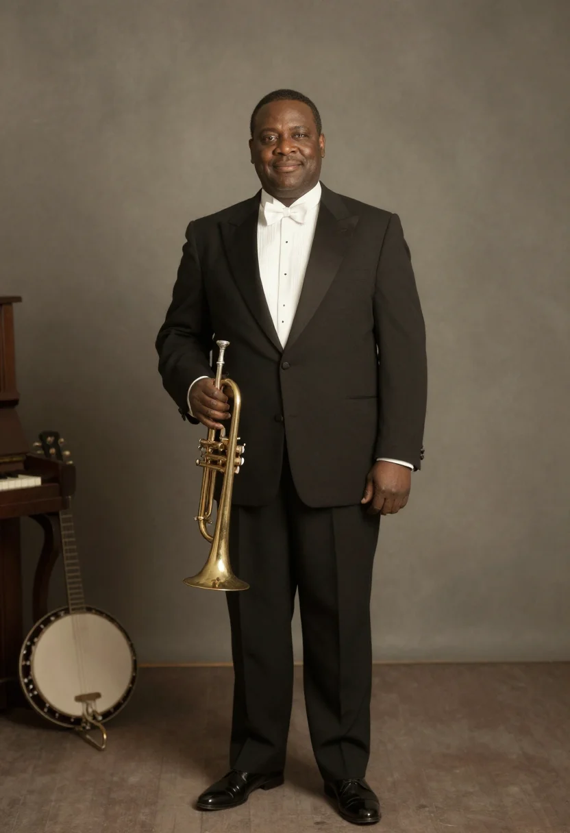 AI louis armstrong sample — portrait of a man, half-length portrait of a Black man of Af