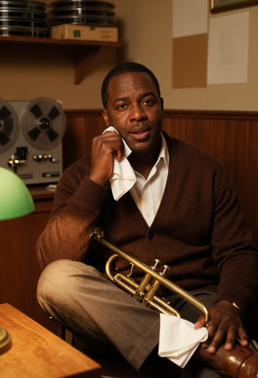 AI louis armstrong sample — portrait of a man, close head-and-shoulders portrait of a Bl