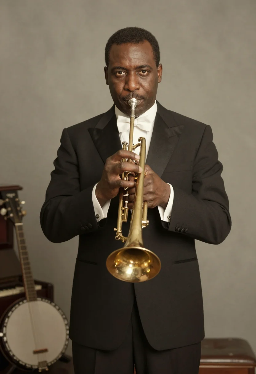 AI louis armstrong sample — portrait of a man, close half-length portrait of a Black man
