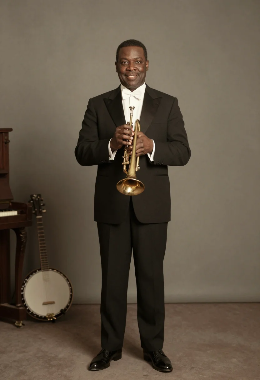 AI louis armstrong sample — portrait of a man, three-quarter-length portrait of a Black
