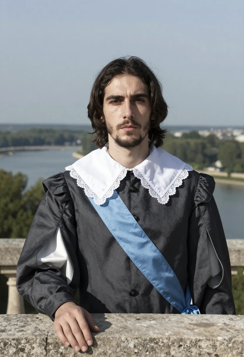 AI louis xiii melancolique sample — portrait of a man, chest-up portrait of a French man in his