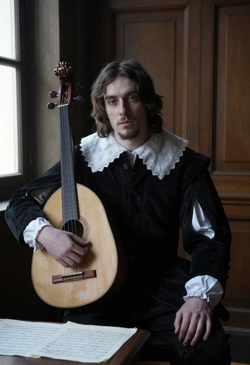 AI louis xiii melancolique sample — portrait of a man, half-length portrait of a French man in h