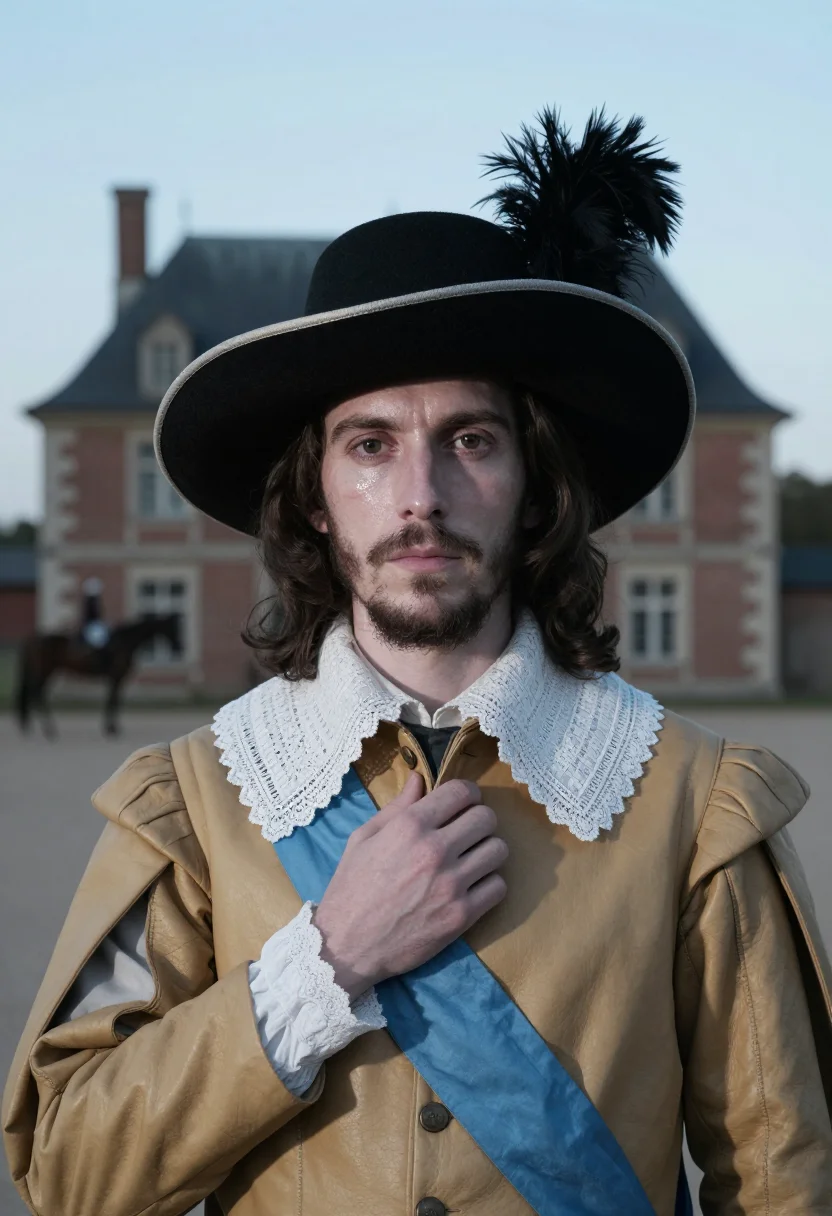 AI louis xiii melancolique sample — portrait of a man, chest-up portrait of a French man in his