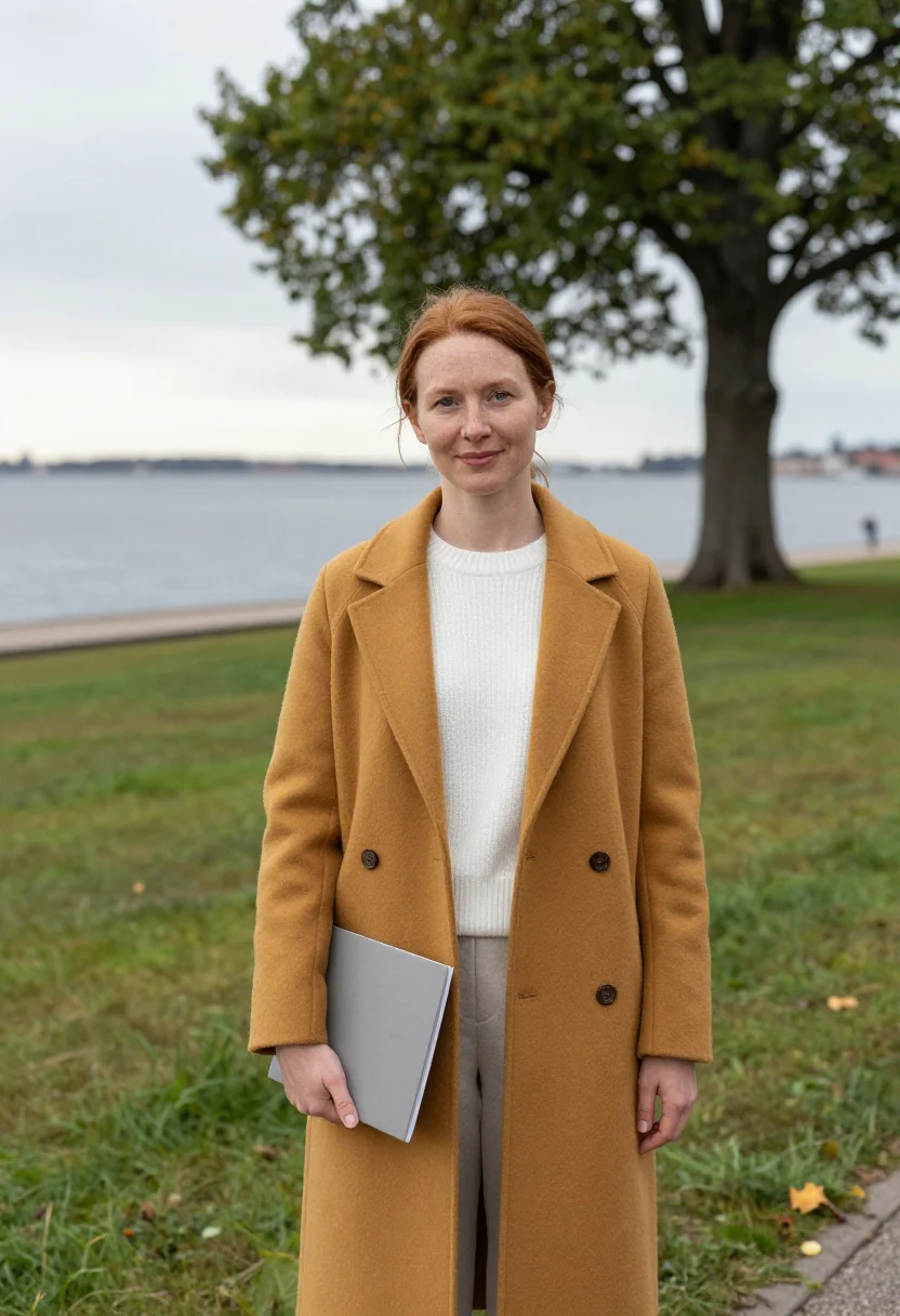 AI louisiana museum curator oresund mustard sample — portrait of a woman, a museum curator in her late forties of