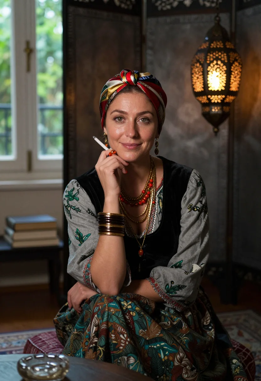 AI loulou de la falaise sample — portrait of a woman, close half-length portrait of a Western