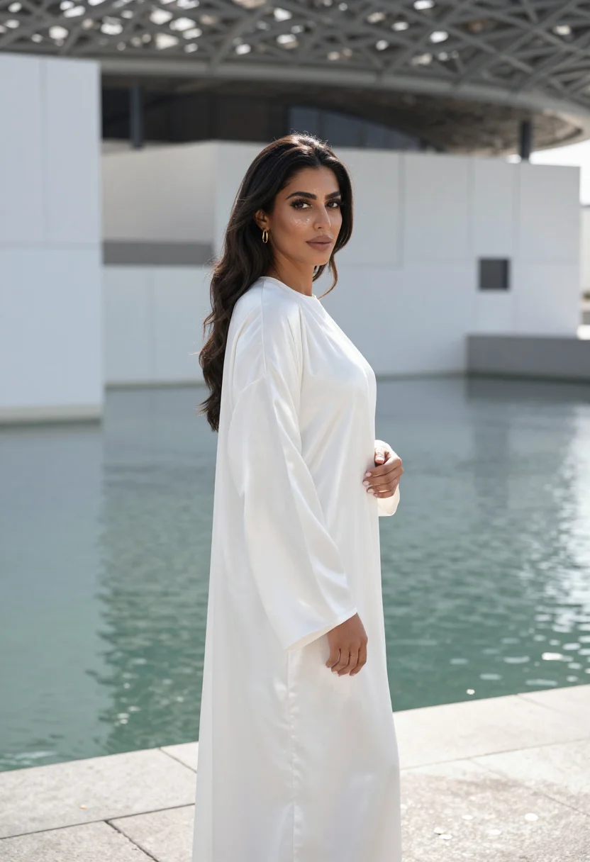 AI louvre abu dhabi rain of light sample — portrait of a woman, a half-length view of an Emirati woman