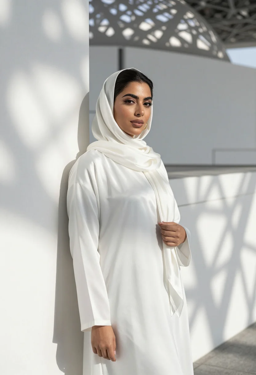 AI louvre abu dhabi rain of light sample — portrait of a woman, a half-length view of an Emirati woman