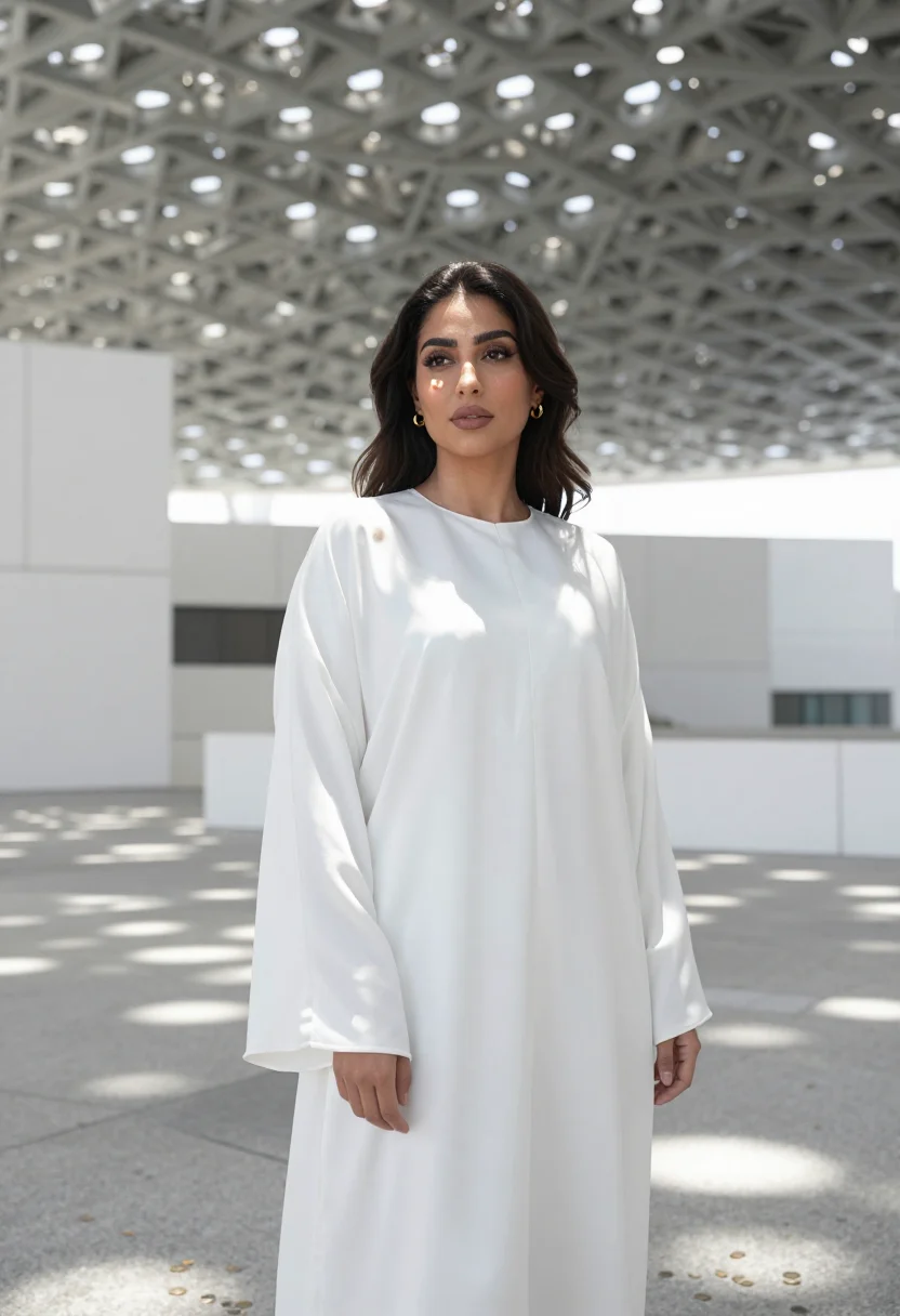 AI louvre abu dhabi rain of light sample — portrait of a woman, a half-length view of an Emirati woman