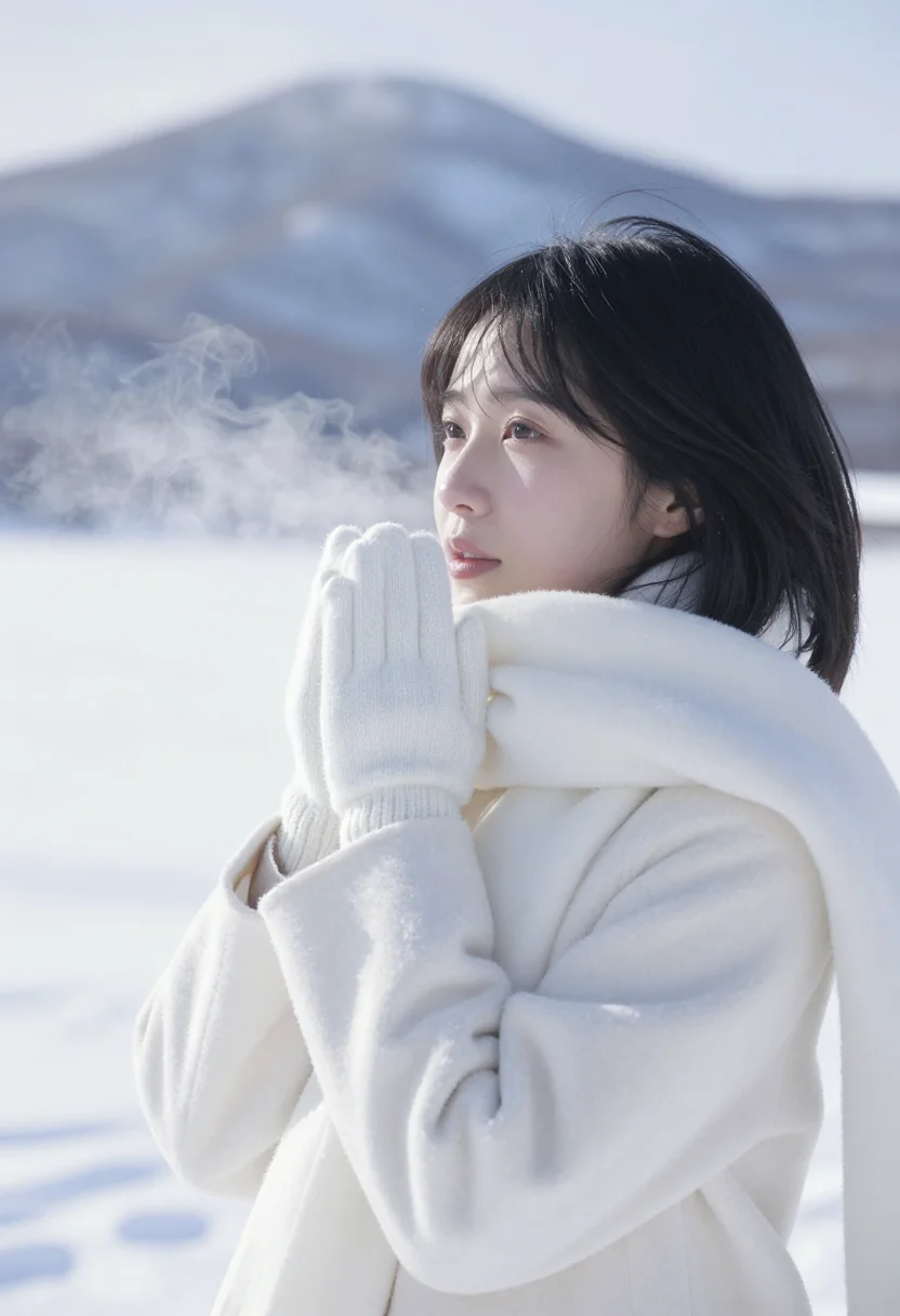 AI love letter otaru snow white sample — portrait of a woman, framed tight, head and shoulders, the b
