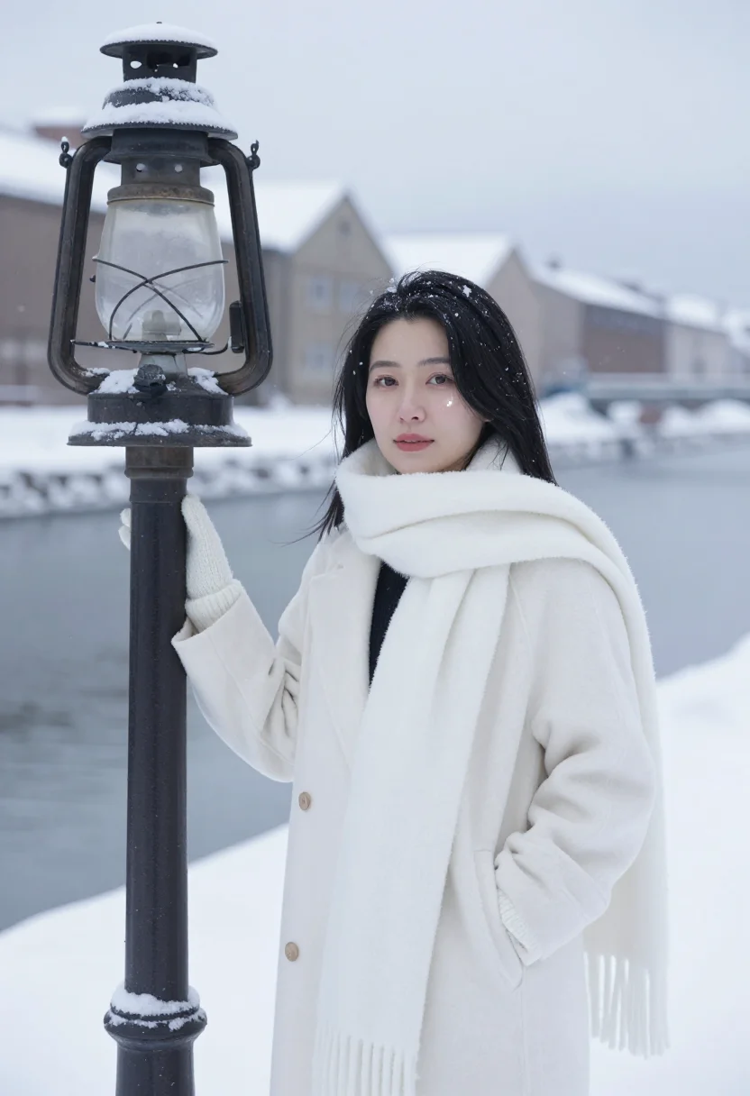 AI love letter otaru snow white sample — portrait of a woman, framed half-length from the waist up, a