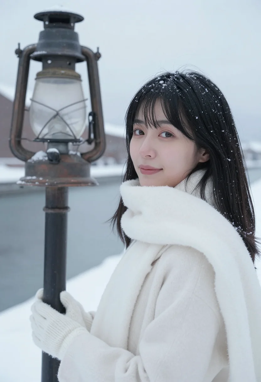 AI love letter otaru snow white sample — portrait of a woman, framed tight, head and shoulders, the b
