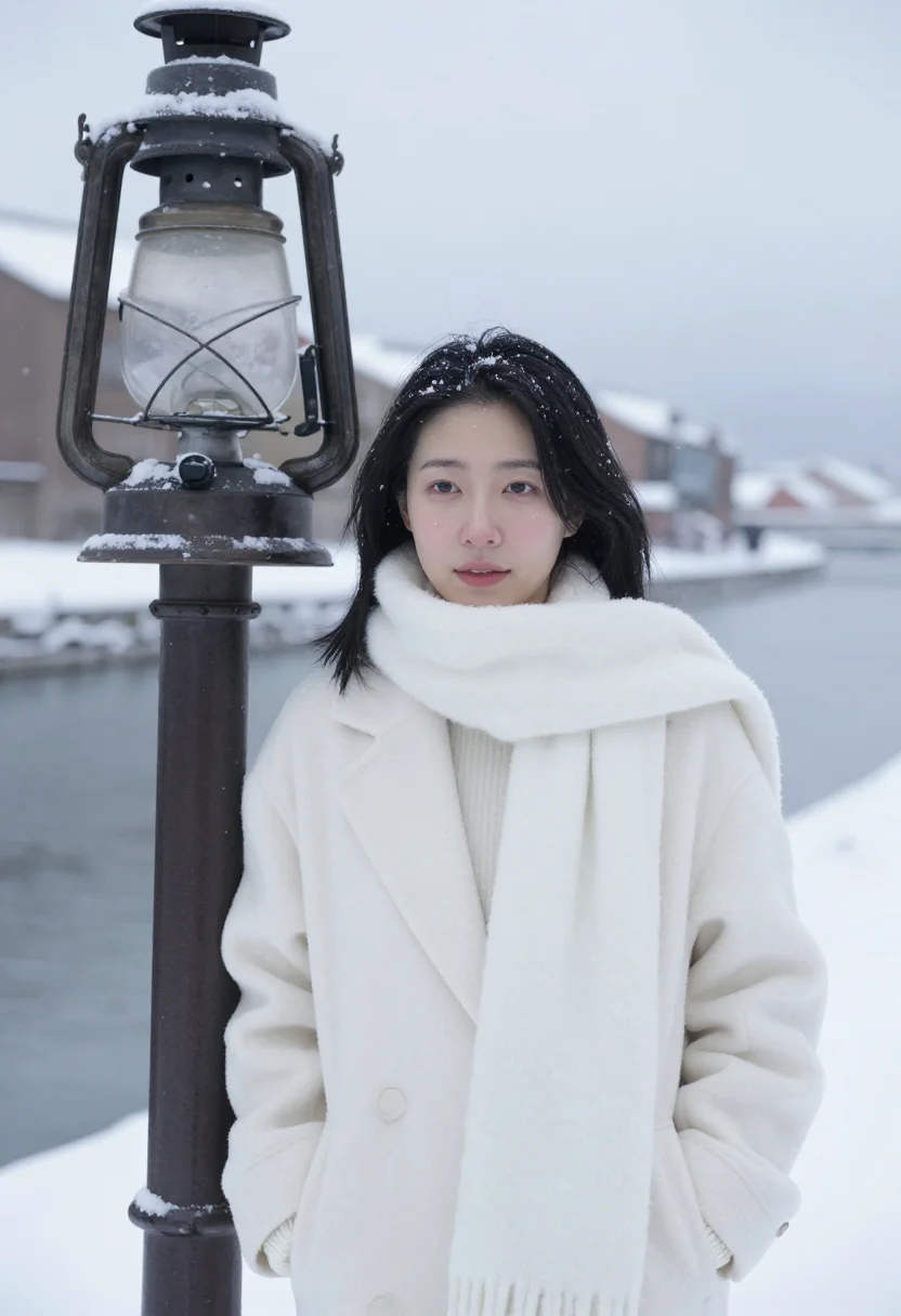 AI love letter otaru snow white sample — portrait of a woman, framed chest-up, the crop at the ribs,