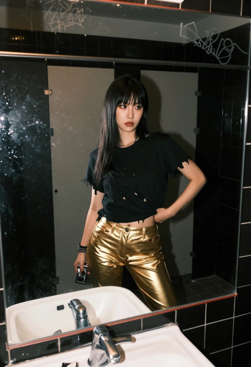 AI lower east side 2007 sample — portrait of a woman, three-quarter-length mirror portrait of