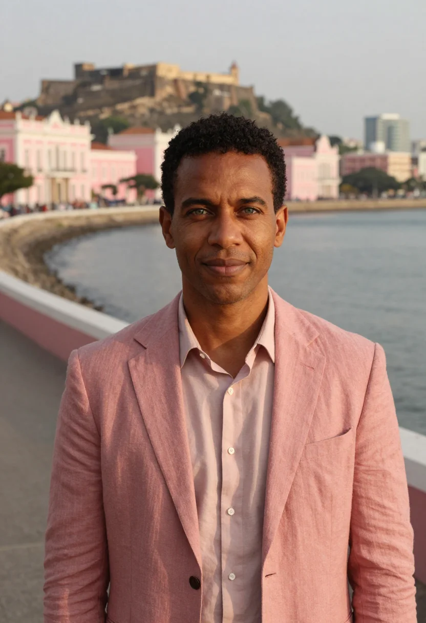 AI luanda architect bay pink colonial sample — portrait of a man, a Cape Verdean architect in his early for
