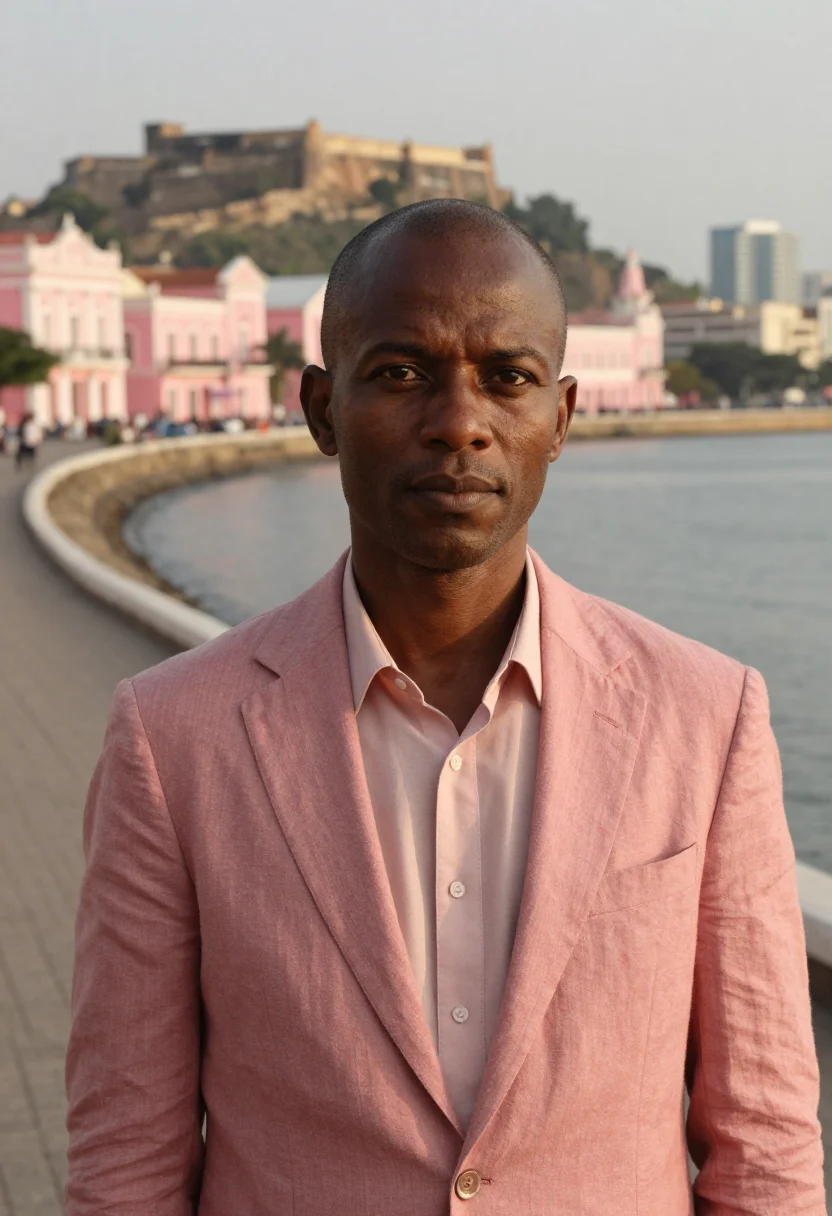 AI luanda architect bay pink colonial sample — portrait of a man, an Angolan architect in his early fifties