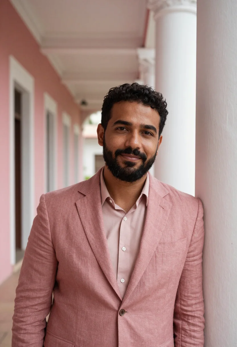 AI luanda architect bay pink colonial sample — portrait of a man, a Brazilian architect in his mid-forties