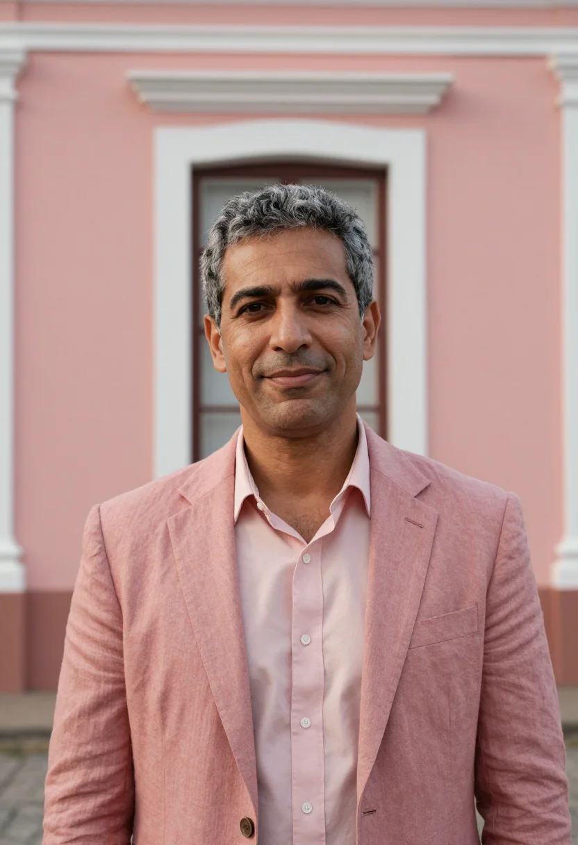 AI luanda architect bay pink colonial sample — portrait of a man, a Portuguese architect in his early fifti