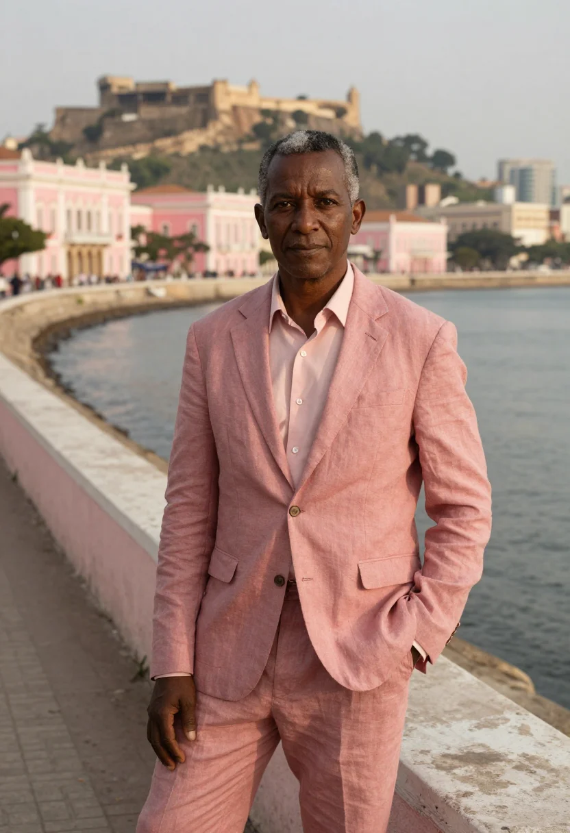 AI luanda architect bay pink colonial sample — portrait of a man, an Angolan architect in his late forties