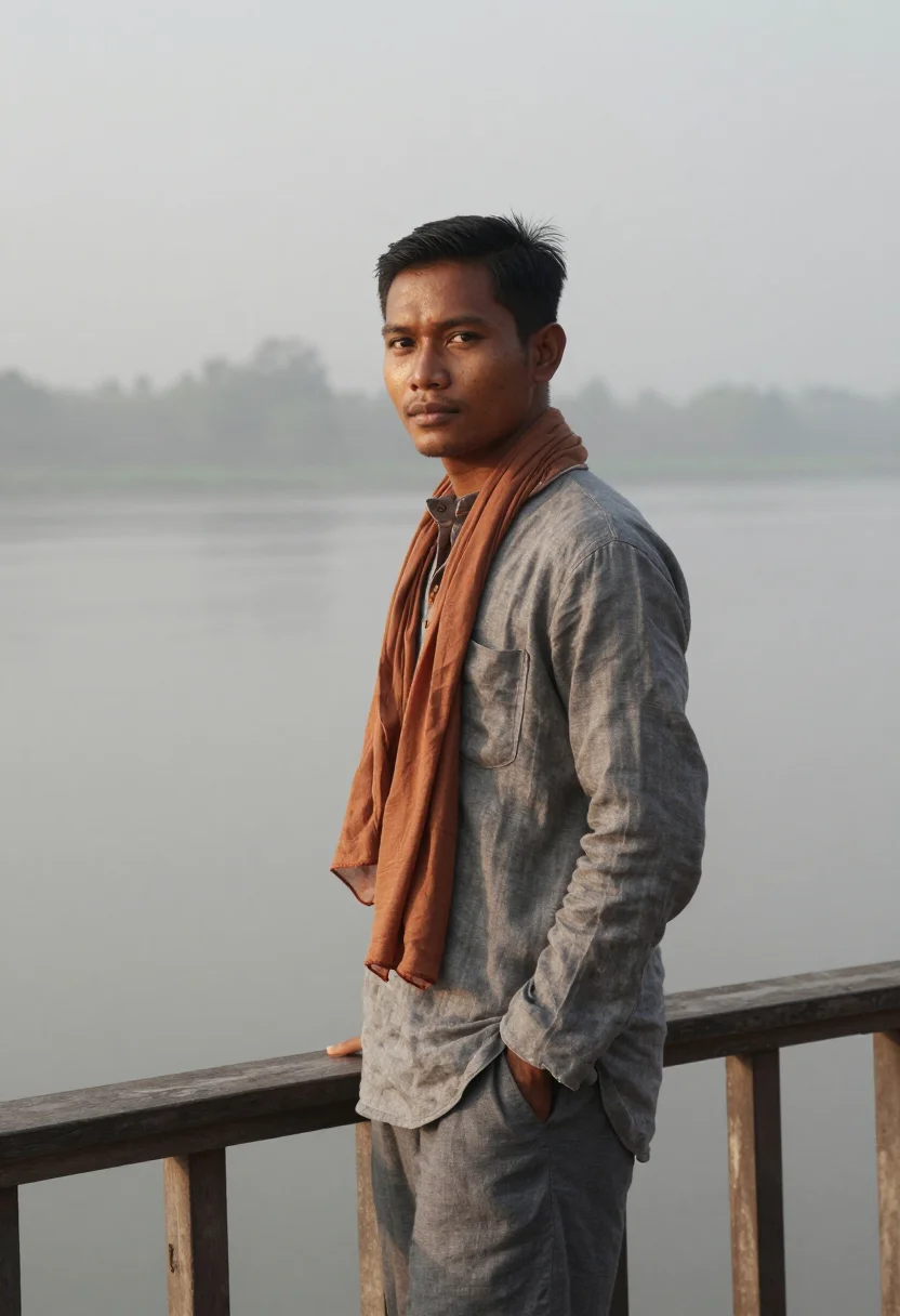 AI luang prabang january saffron mist sample — portrait of a man, framed half-length, to the waist, a moder