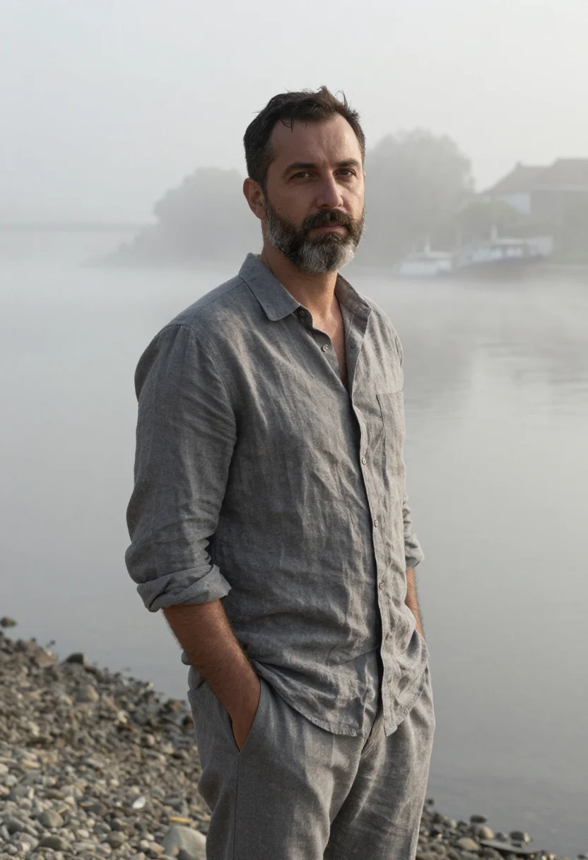 AI luang prabang january saffron mist sample — portrait of a man, framed half-length, to the waist, a moder