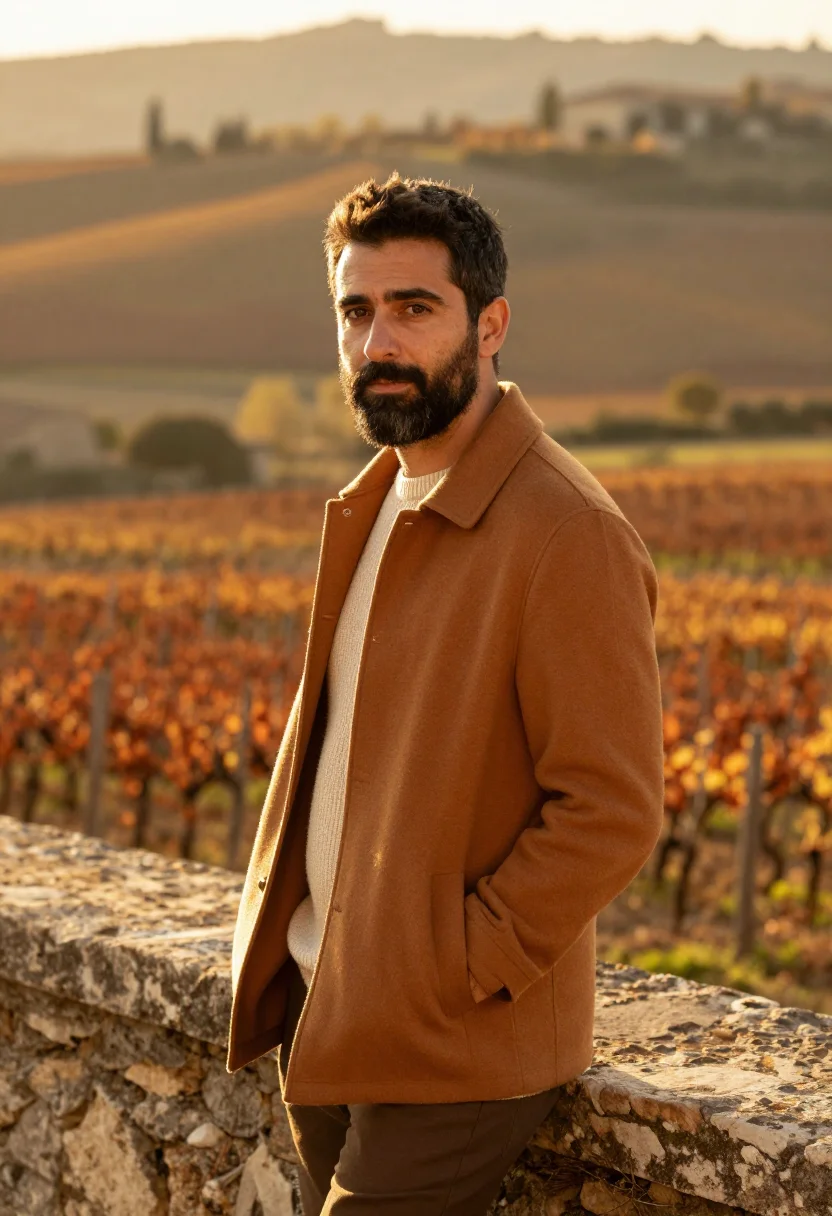 AI luberon village november ochre sample — portrait of a man, framed half-length from the head to the h