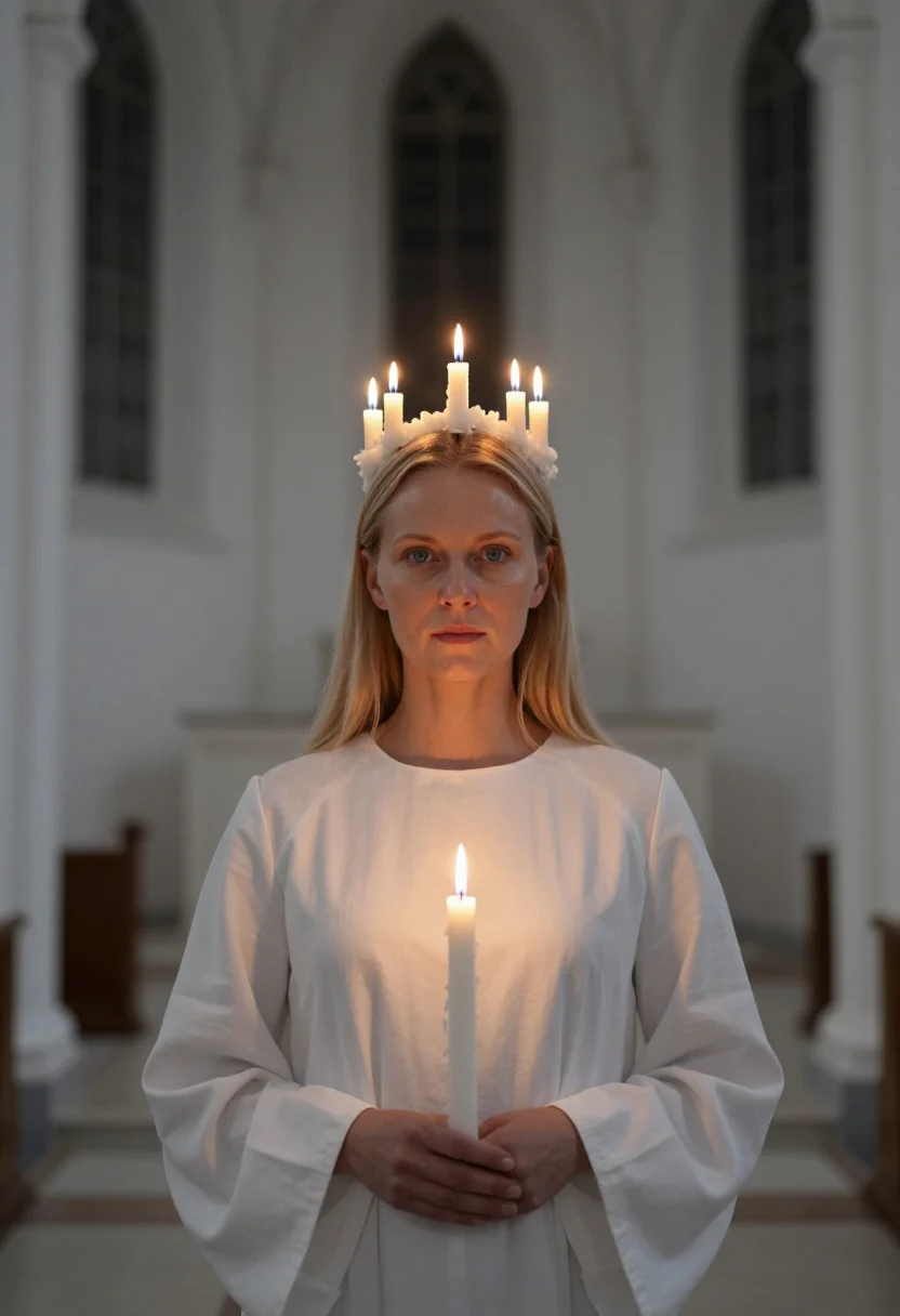 AI lucia white candles sample — portrait of a woman, framed tight, head and shoulders, the b