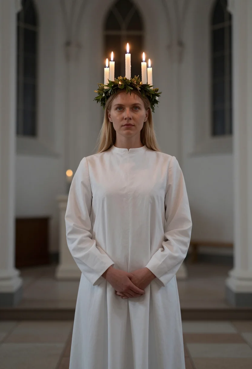 AI lucia white candles sample — portrait of a woman, framed half-length from the crown to th