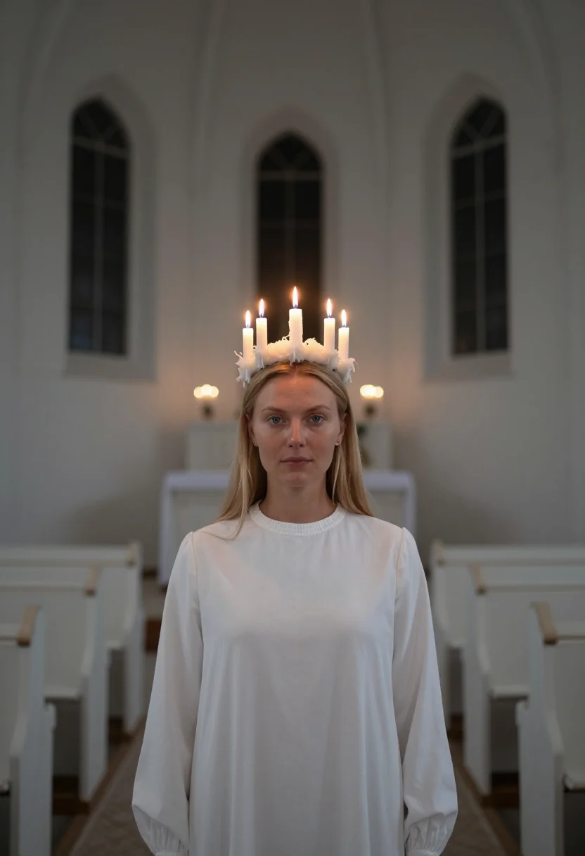 AI lucia white candles sample — portrait of a woman, framed tight, head and shoulders, the b