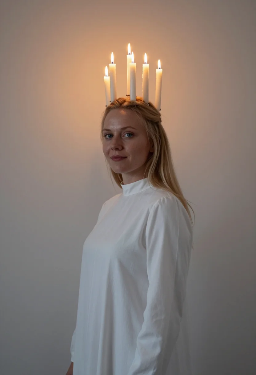 AI lucia white candles sample — portrait of a woman, framed chest-up, cropped at the ribs, t