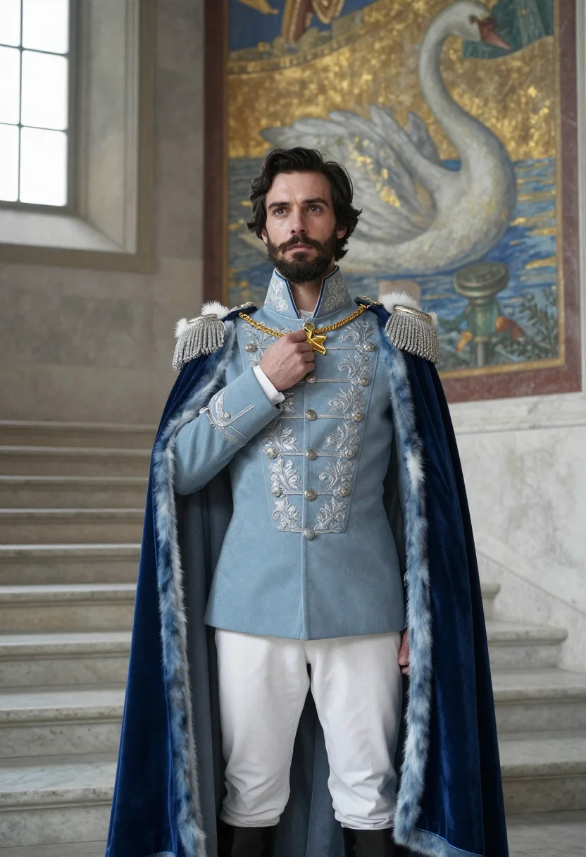 AI ludwig neuschwanstein sample — portrait of a man, chest-up portrait of a Western-European m