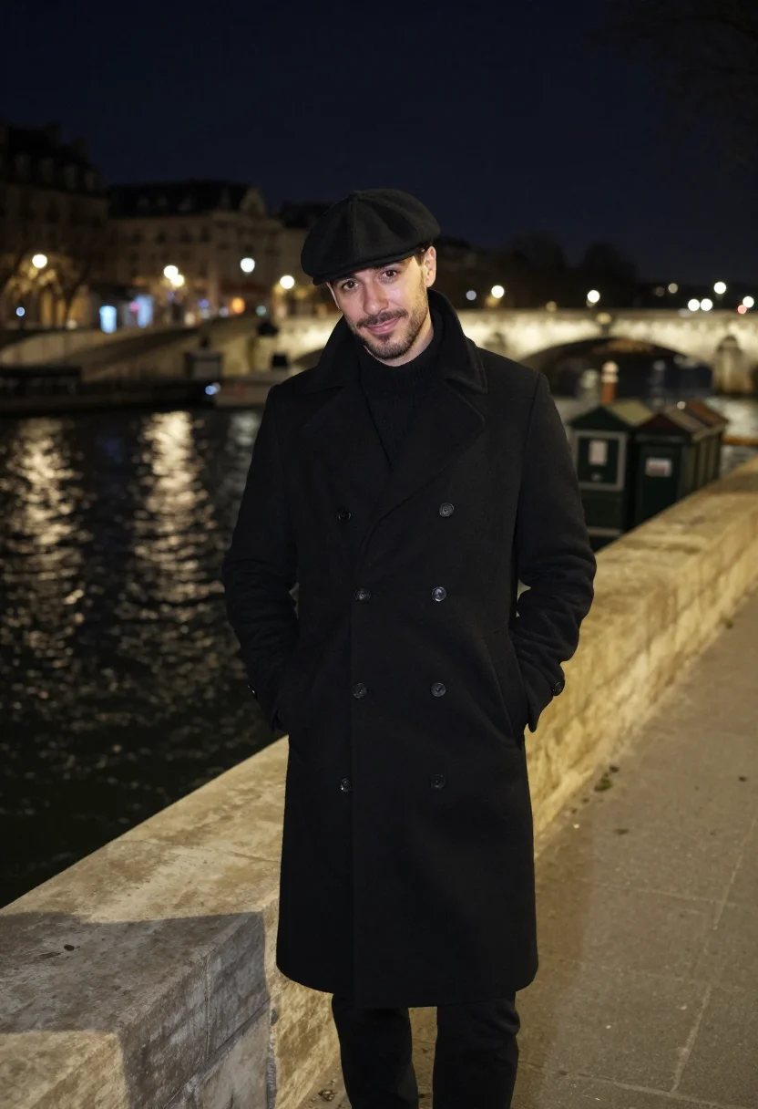 AI lupin assane louvre pyramid black sample — portrait of a man, a gentleman thief in his early forties of