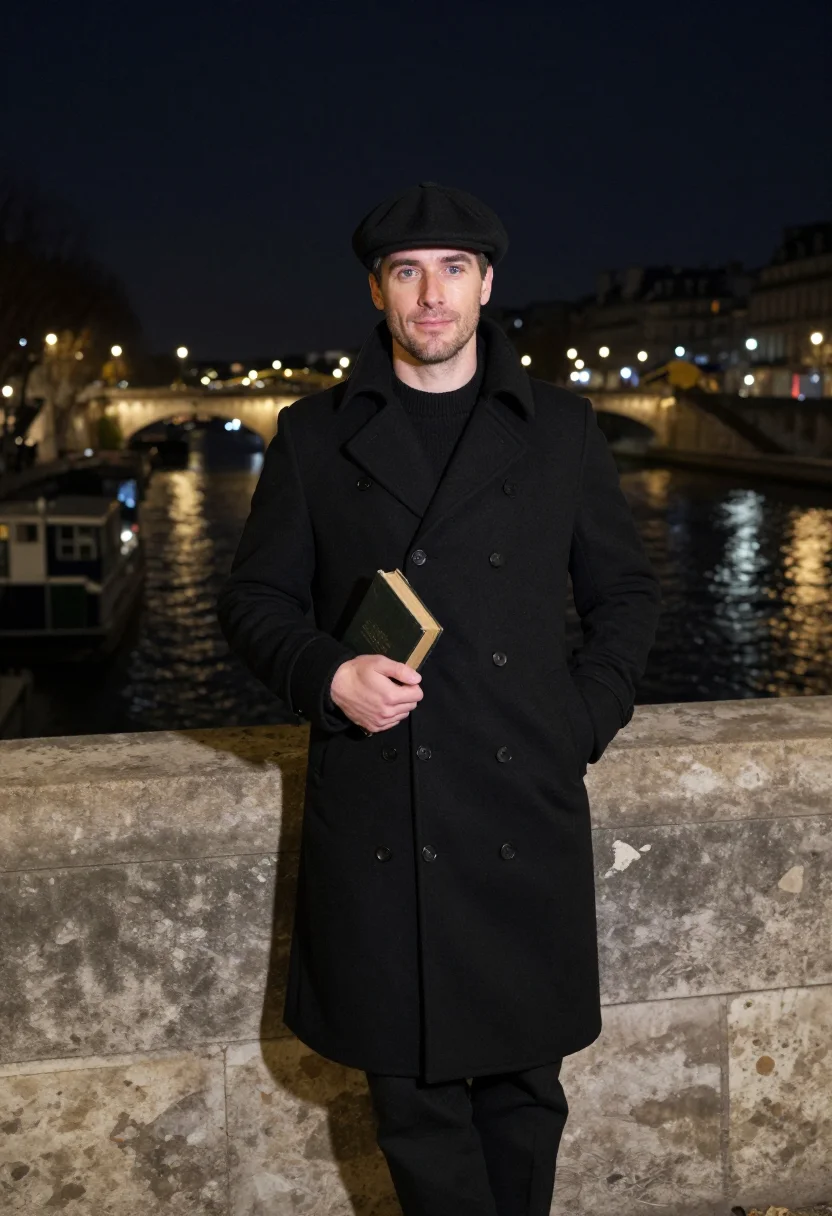 AI lupin assane louvre pyramid black sample — portrait of a man, a gentleman thief in his mid-forties of B