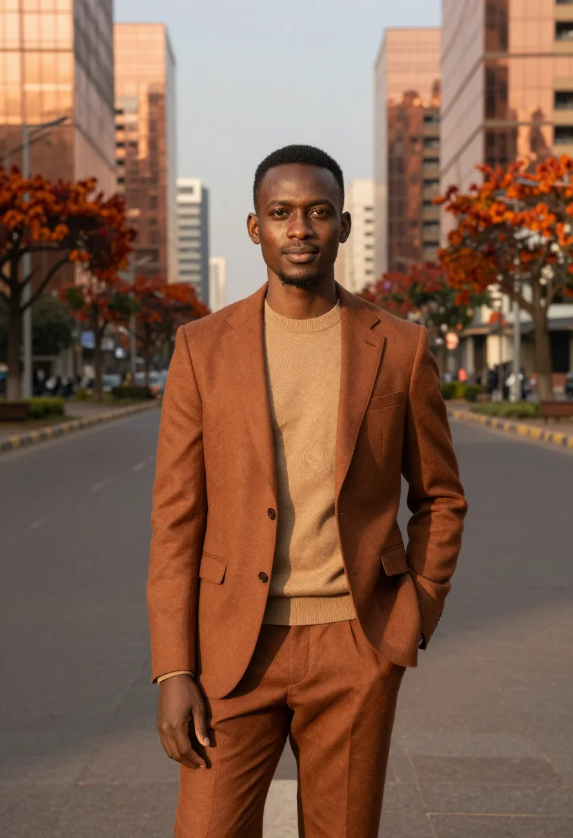 AI lusaka economist copper glass jacaranda sample — portrait of a man, a Lunda economist in his mid-thirties wit