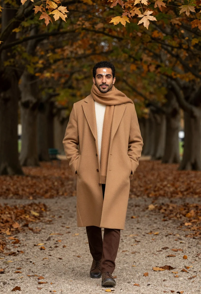 AI luxembourg garden november camel sample — portrait of a man, framed full-length from the head to the s
