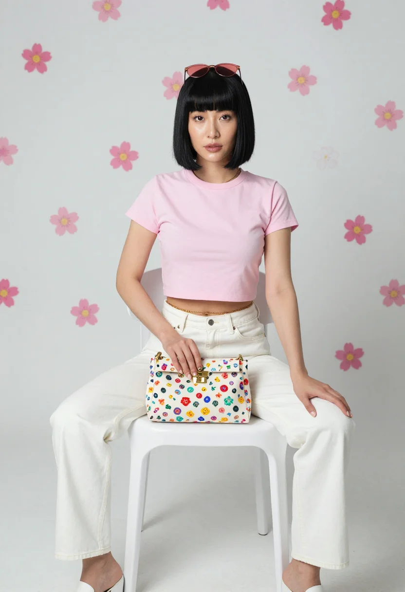 AI lv murakami multicolore sample — portrait of a woman, three-quarter-length portrait of a Japa