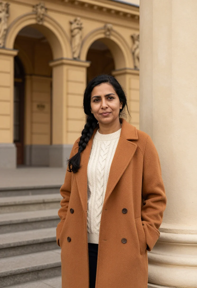 AI lviv professor habsburg ochre sample — portrait of a woman, of Indian descent in her forties with w