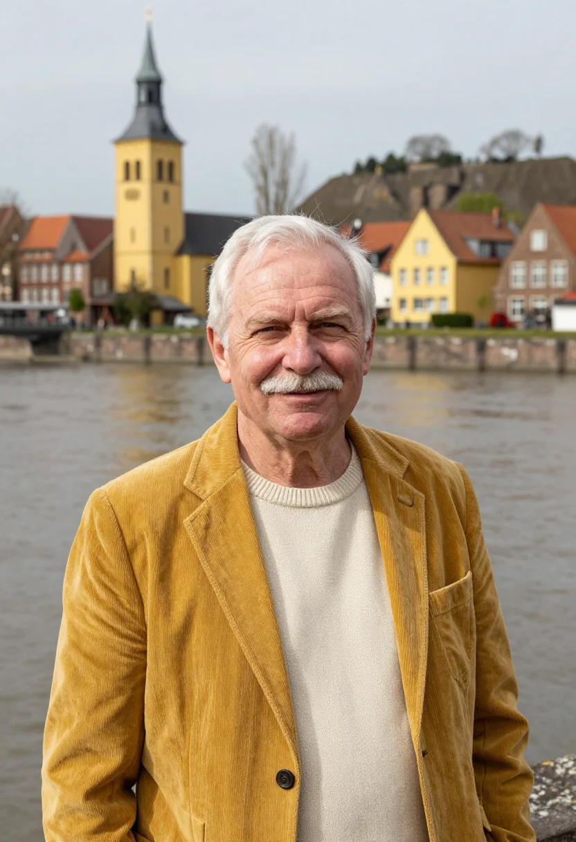AI maastricht professor marl yellow sample — portrait of a man, German, in his early sixties, with ruddy